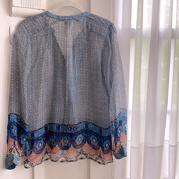 Lucky Brand Mixed Print Blue Multi Blouse Size XS - Picture 11 of 11